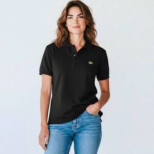 Vintage Faux Lacoste Black Polo Traditional V Neck Short Sleeve Polo Shirt